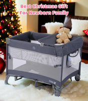 Dripex Pack and Play, 5 in 1 Baby Bassinet Bedside Sleeper, Baby Bedside Crib with Mattress, Changing Table, Removable Rocker, Foldable Playard for Newborn to Toddlers, Portable Playpen, Dark Grey