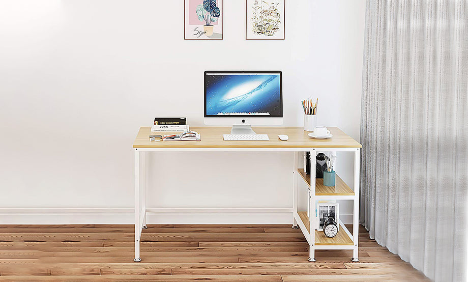 Yoleo Home Office Desk with 2 Shelves 47.2 inch Office Desk with Metal Legs Industrial Style Computer Desk Modern Steel Frame Wood Desk Compact Home Office Workstation Walnut