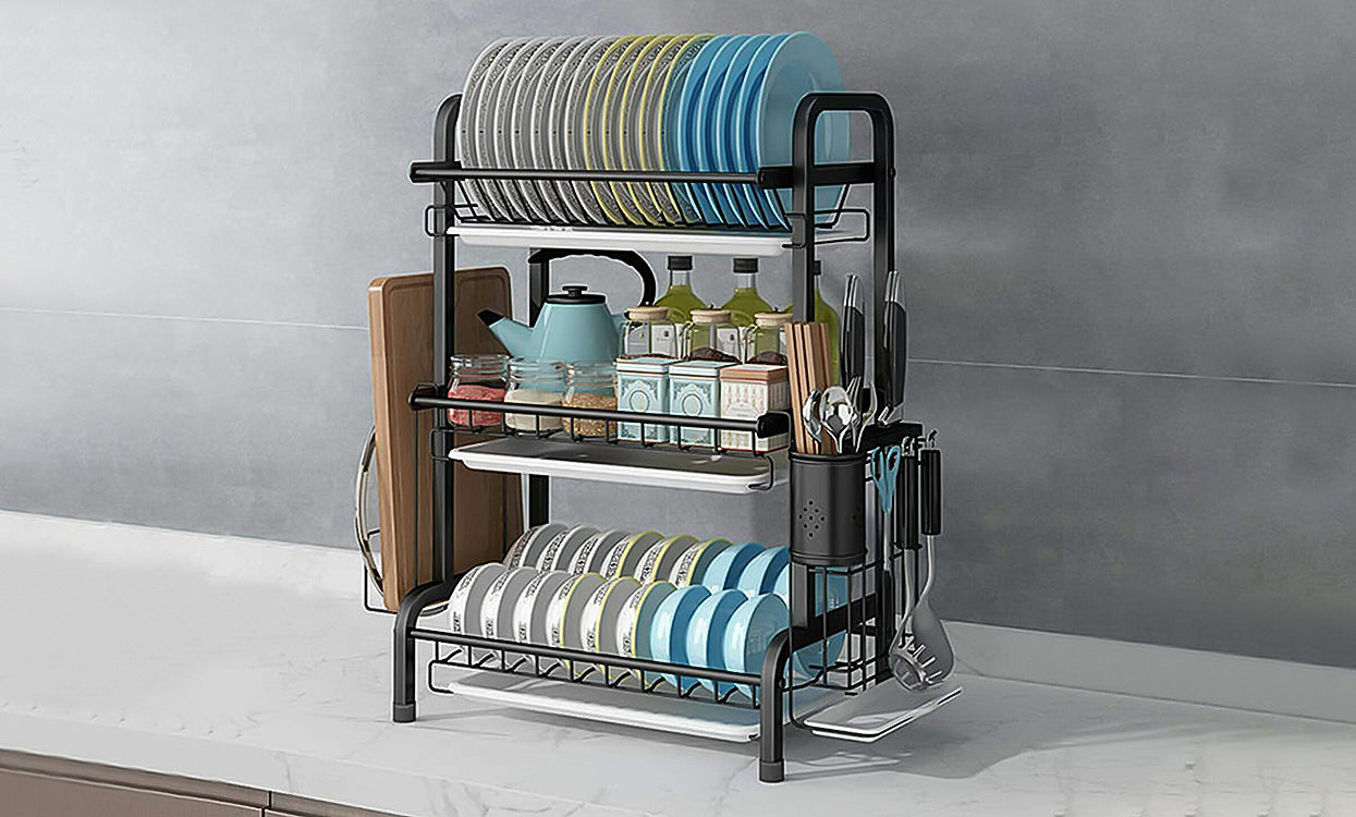 Stainless Steel Wall Mounted Dish Drainer Drying Rack Bowl Plate Storage  with Tray Kitchen Organizer Chopstick Holder Hanging
