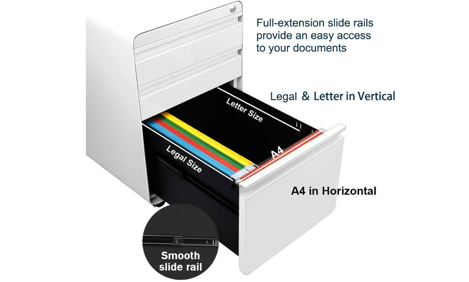 Dripex 3-Drawer Mobile Vertical Filing Cabinet