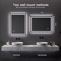 Dripex Bathroom Mirror with LED Lights, 600*800 MM Illuminated Bathroom Mirror Wall Mounted Vanity Mirror, Bathroom Light Mirror with Demister Pad, Horizontal/Vertical