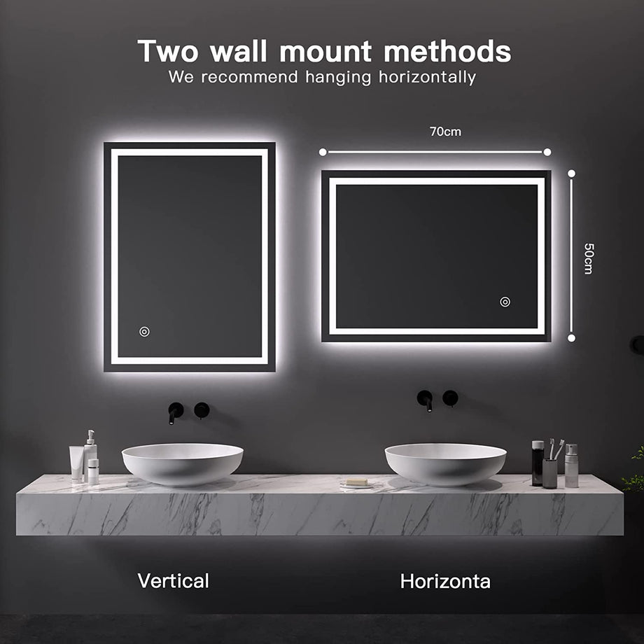 Dripex Bathroom Mirror with LED Lights, 600*800 MM Illuminated Bathroom Mirror Wall Mounted Vanity Mirror, Bathroom Light Mirror with Demister Pad, Horizontal/Vertical