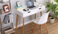 Dripex White Computer Desk, Office Desk PC Laptop Notebook Desk Writing Study Table Workstation with 2 Storage Drawers for Home Office Furniture