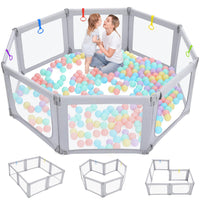 Dripex Foldable Baby Playpen, 71"×69" Play Pens for Babies and Toddlers, Safe Anti-Fall Play Yard with Gates, Baby Fence with Breathable Mesh, Indoor & Outdoor Kids Activity Center, Ash Grey