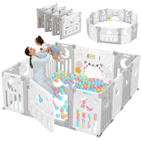 Dripex Baby Playpen, Foldable Playpen for Babies and Toddlers, Adjustable Shape Baby Fence, Safety Play Yard with Gate, Portable Play Area for Indoor or Outdoor (Grey+White,14 Panel)