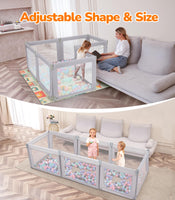 Dripex Foldable Baby Playpen, 71"×69" Play Pens for Babies and Toddlers, Safe Anti-Fall Play Yard with Gates, Baby Fence with Breathable Mesh, Indoor & Outdoor Kids Activity Center, Ash Grey