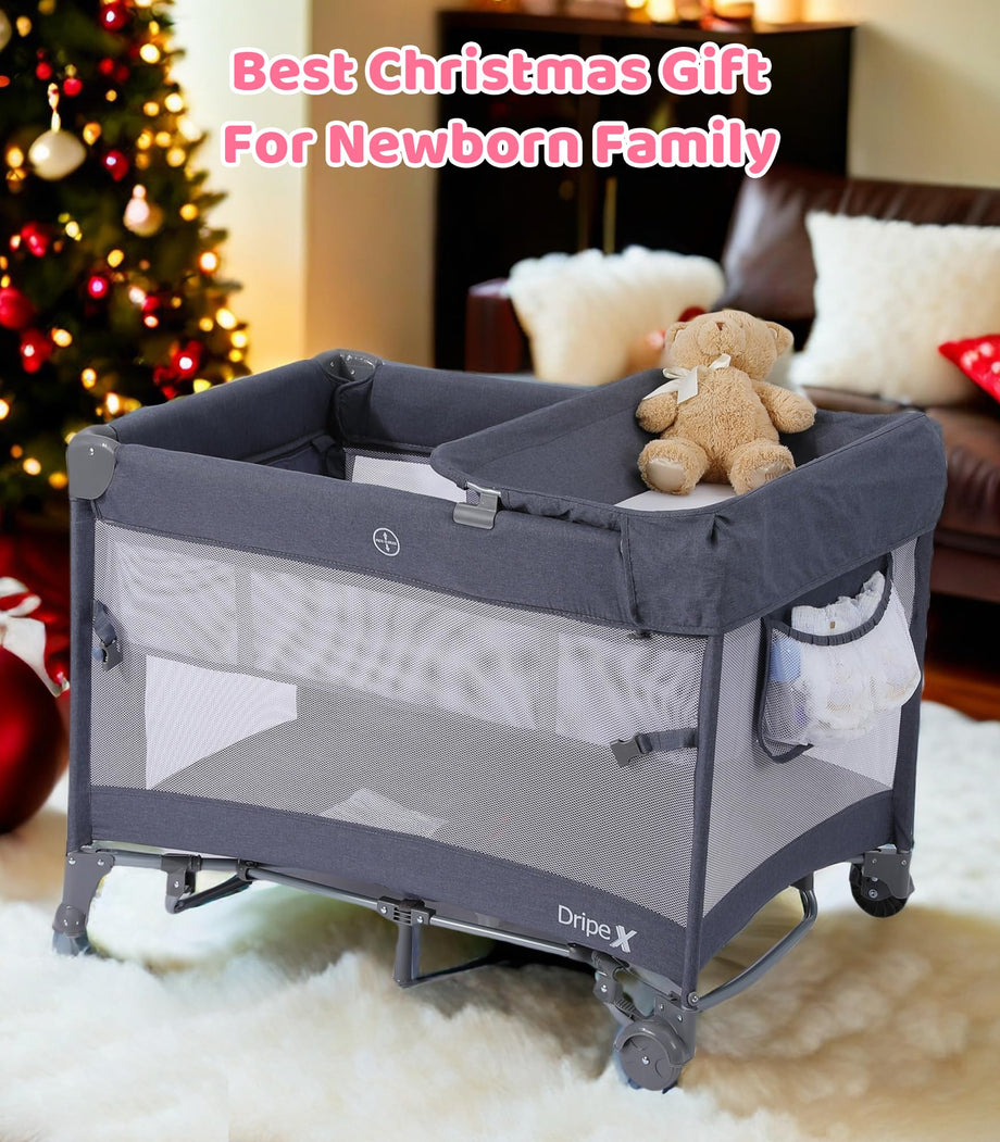 Dripex Pack and Play, 5 in 1 Baby Bassinet Bedside Sleeper, Baby Bedside Crib with Mattress, Changing Table, Removable Rocker, Foldable Playard for Newborn to Toddlers, Portable Playpen, Dark Grey