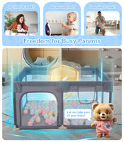 Dripex Baby Playpen, 52"×52" Play Pens for Babies and Toddlers, Safe Anti-Fall Play Yard with Gates, Baby Fence with Breathable Mesh, Indoor & Outdoor Kids Activity Center, Anchor Grey