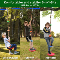 Ninja Obstacle Course for Kids Backyard - 10 Durable Obstacles and 60' Slackline - Outdoor Warrior Obstacle Playset Equipment with Gymnastic Ring, Rope Ladder, Ninja Wheel, Climbing Rope Swing