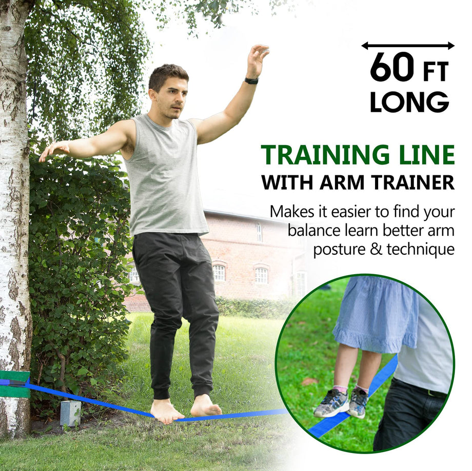 Ninja Obstacle Course for Kids Backyard - 10 Durable Obstacles and 60' Slackline - Outdoor Warrior Obstacle Playset Equipment with Gymnastic Ring, Rope Ladder, Ninja Wheel, Climbing Rope Swing