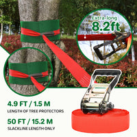 Ninja Warrior Obstacle Course for Kids Backyard - 2×50ft Slackline Kit with 10 Most Complete Accessories for Boys & Girls, Swing, Rope Ladder, Gymnastic Ring, Climbing Net, Arm Trainer and Monkey Fist