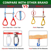 Ninja Warrior Obstacle Course for Kids Backyard - 2×65ft Slackline Kit with 10 Most Complete Accessories for Boys & Girls, Swing, Rope Ladder, Gymnastic Ring, Climbing Net, Arm Trainer and Monkey Fist