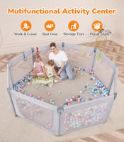 Dripex Foldable Baby Playpen, 71"×69" Play Pens for Babies and Toddlers, Safe Anti-Fall Play Yard with Gates, Baby Fence with Breathable Mesh, Indoor & Outdoor Kids Activity Center, Ash Grey