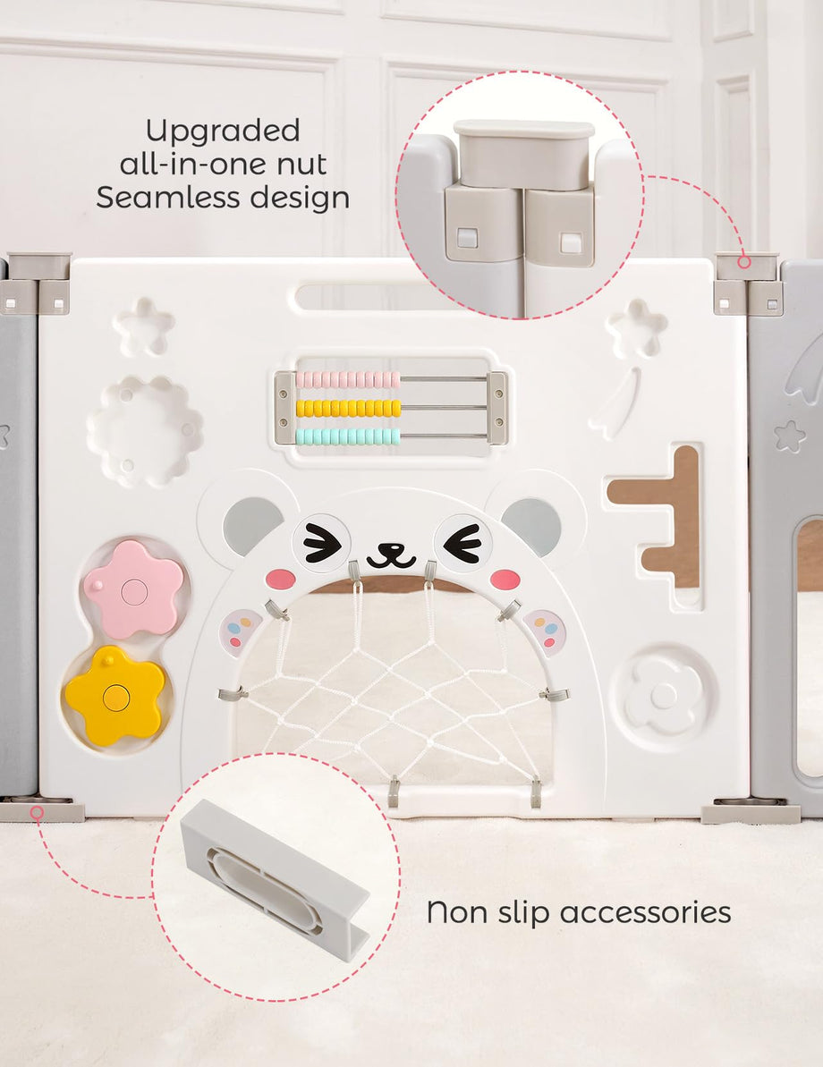 Dripex Baby Playpen, Foldable Playpen for Babies and Toddlers, Adjustable Shape Baby Fence, Safety Play Yard with Gate, Portable Play Area for Indoor or Outdoor (Grey+White,14 Panel)