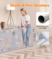 Dripex Foldable Baby Playpen, 71"×69" Play Pens for Babies and Toddlers, Safe Anti-Fall Play Yard with Gates, Baby Fence with Breathable Mesh, Indoor & Outdoor Kids Activity Center, Ash Grey