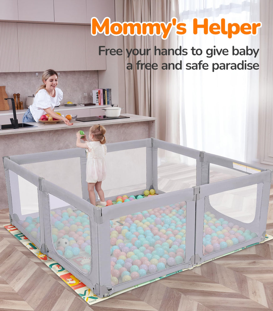 Dripex Foldable Baby Playpen, 71"×69" Play Pens for Babies and Toddlers, Safe Anti-Fall Play Yard with Gates, Baby Fence with Breathable Mesh, Indoor & Outdoor Kids Activity Center, Ash Grey