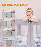 Dripex Foldable Baby Playpen, 71"×69" Play Pens for Babies and Toddlers, Safe Anti-Fall Play Yard with Gates, Baby Fence with Breathable Mesh, Indoor & Outdoor Kids Activity Center, Ash Grey