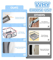 Dripex Baby Playpen, 52"×52" Play Pens for Babies and Toddlers, Safe Anti-Fall Play Yard with Gates, Baby Fence with Breathable Mesh, Indoor & Outdoor Kids Activity Center, Anchor Grey