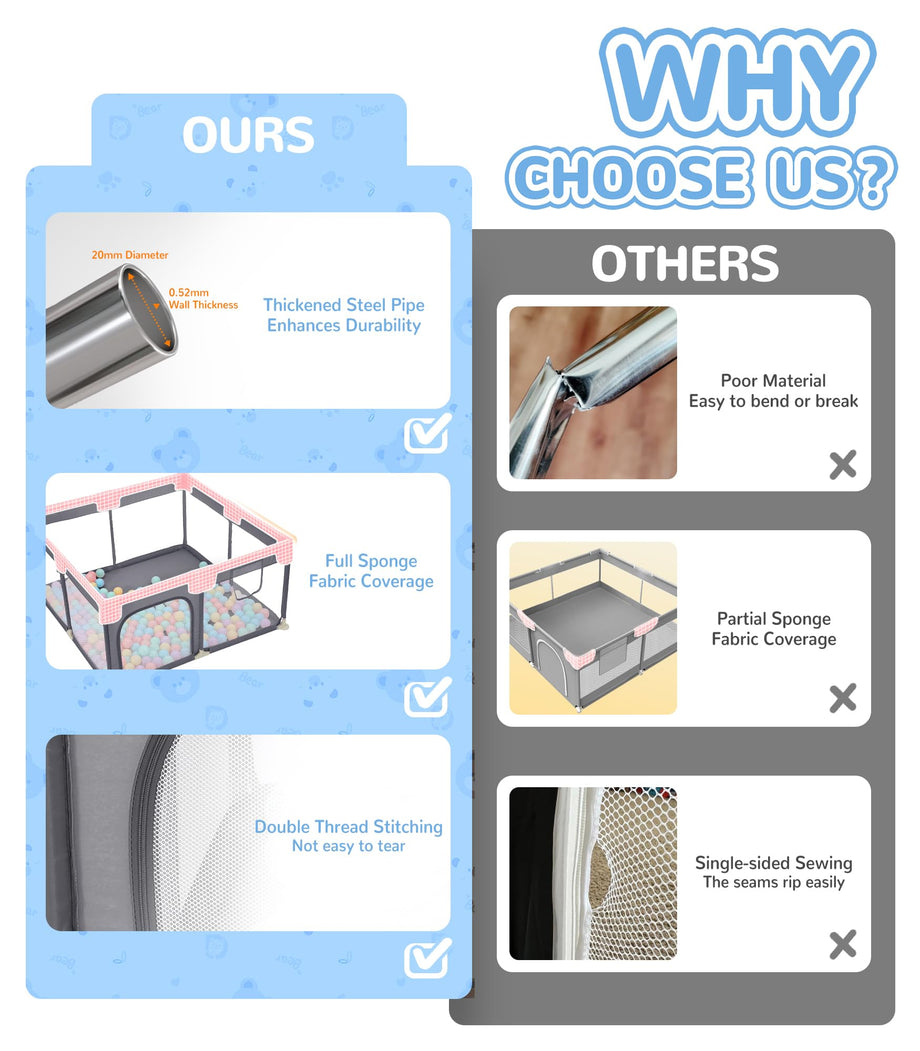 Dripex Baby Playpen, 52"×52" Play Pens for Babies and Toddlers, Safe Anti-Fall Play Yard with Gates, Baby Fence with Breathable Mesh, Indoor & Outdoor Kids Activity Center, Anchor Grey