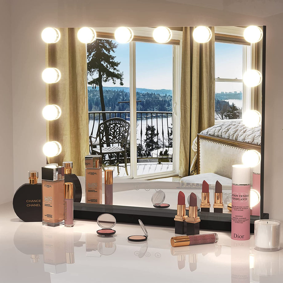 Dripex Vanity Mirror with Lights, Large Hollywood Lighted Makeup Mirror with 14 Dimmable LED Bulbs, Touchscreen Control, Cosmetic Tabletop Mirror for Bedroom, Dressing Room 19.7"x 4.7"x 16.5"
