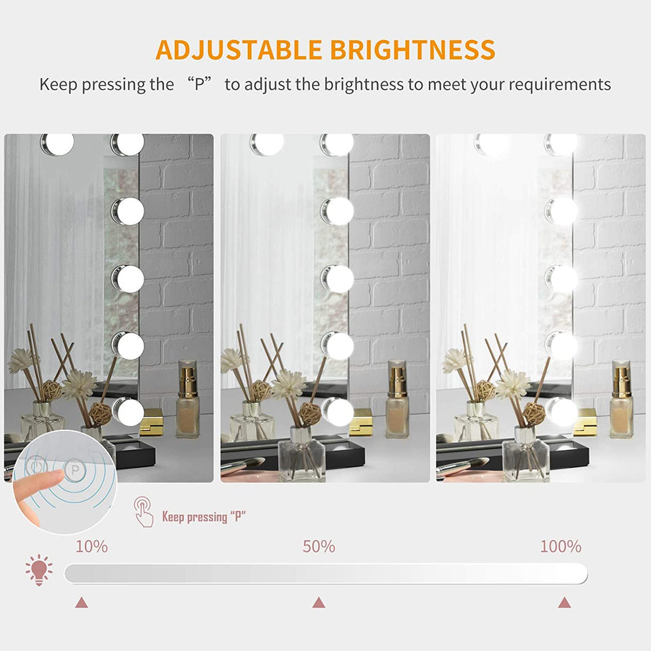 Dripex Vanity Mirror with Lights, Large Hollywood Lighted Makeup Mirror with 14 Dimmable LED Bulbs, Touchscreen Control, Cosmetic Tabletop Mirror for Bedroom, Dressing Room 19.7"x 4.7"x 16.5"