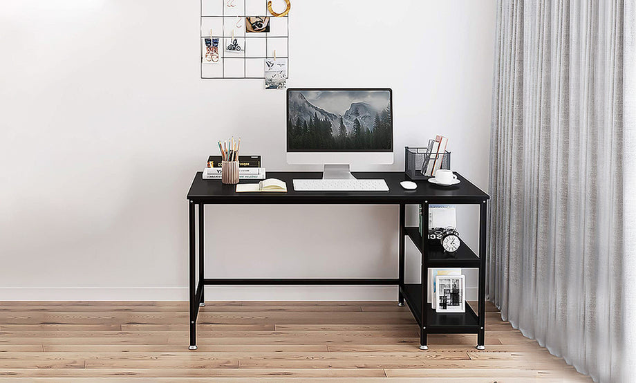 Yoleo Home Office Desk with 2 Shelves 47.2 inch Office Desk with Metal Legs Industrial Style Computer Desk Modern Steel Frame Wood Desk Compact Home Office Workstation Walnut