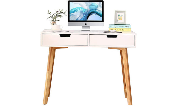 Dripex White Computer Desk, Office Desk PC Laptop Notebook Desk Writing Study Table Workstation with 2 Storage Drawers for Home Office Furniture