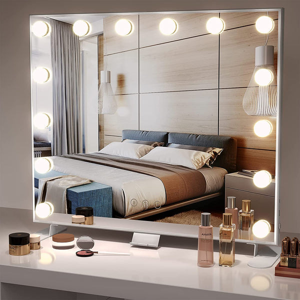 Dripex Hollywood Vanity Mirror with Lights, 60 x53cm Large Lighted Makeup Mirror with 14 Dimmable Bulbs, 3 Color Modes, Touch Screen Control, Adapter Plug, Tabletop or Wall Mounted Mirror For Bedroom