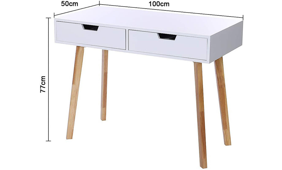 Dripex White Computer Desk, Office Desk PC Laptop Notebook Desk Writing Study Table Workstation with 2 Storage Drawers for Home Office Furniture