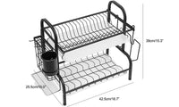 Iropro 2 Tier Dish Drainer Rack with Tray, Black Stainless Steel Kitchen Cutlery Storage Rack, Hanging Wall Mount Drying Organizer Storage Shelf Drainer for Dishes, Bowls, Utensils