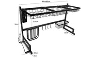 Dish Drying Rack Over Sink, iropro Stainless Steel Multi-Function Sink Dish Storage Drain Rack, Large Dish Drainer Shelf with Utensil Holder, Kitchen Space Save Must Have(Size: 85 x32 x52cm,Black)