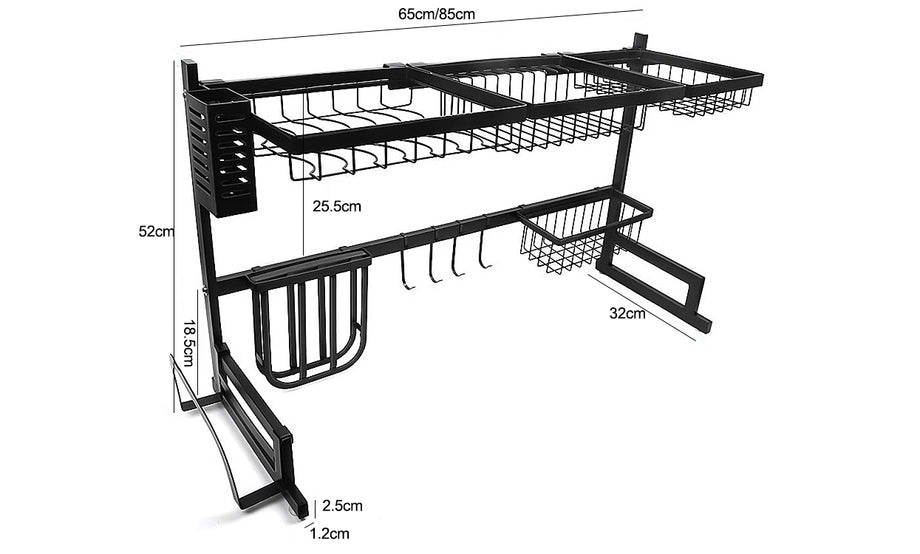 Dish Drying Rack Over Sink, iropro Stainless Steel Multi-Function Sink Dish Storage Drain Rack, Large Dish Drainer Shelf with Utensil Holder, Kitchen Space Save Must Have(Size: 85 x32 x52cm,Black)