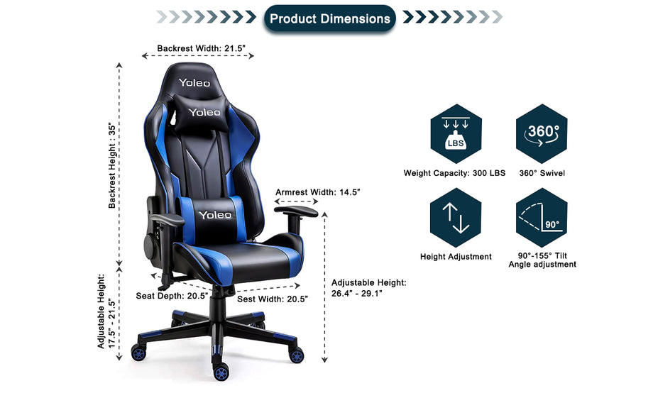 Yoleo PC & Racing Game Chair-155 degree