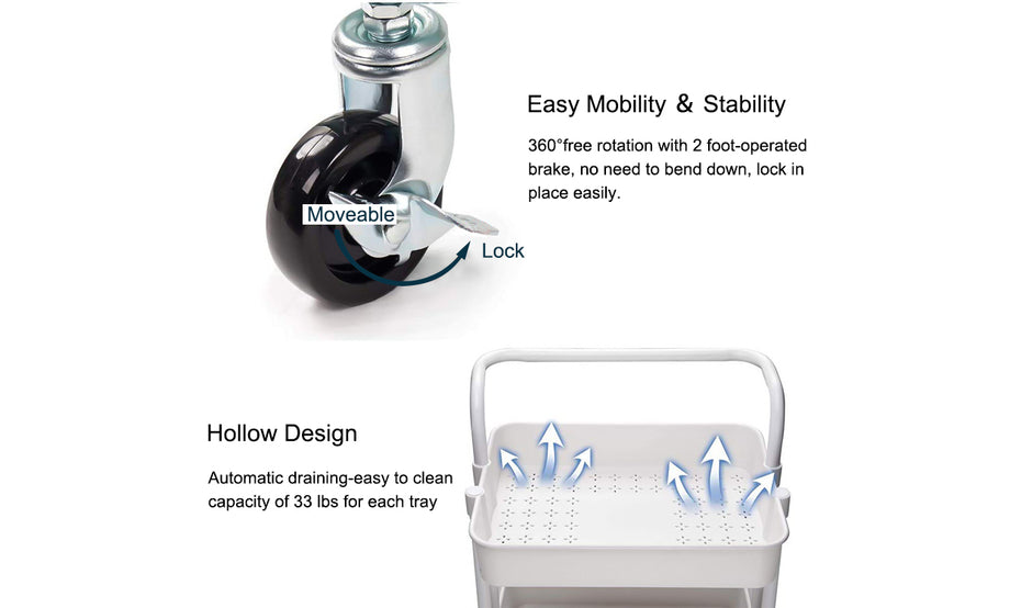 Dripex 3-Tier Rolling Multi Function Storage Trolley Utility Cart