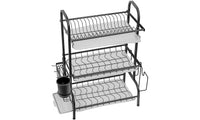 Iropro 3 Tier Dish Drainer Rack with Tray, Black Stainless Steel Kitchen Cutlery Storage Rack, Hanging Wall Mount Drying Organizer Storage Shelf Drainer for Dishes, Bowls, Utensils