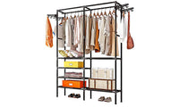 iropro Heavy Duty Metal Garment Rail Clothes Rail Hanging Display Rail With 4-Tier Storage Shelf for Boxes Shoes, Free Standing Clothing Rail Coat Rack with Hooks for Bags, Hats, Towel