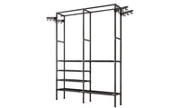 iropro Heavy Duty Metal Garment Rail Clothes Rail Hanging Display Rail With 4-Tier Storage Shelf for Boxes Shoes, Free Standing Clothing Rail Coat Rack with Hooks for Bags, Hats, Towel