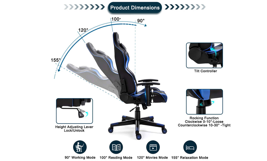 Yoleo PC & Racing Game Chair-155 degree