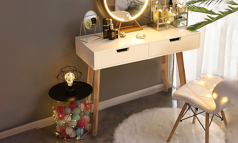 Dripex White Computer Desk, Office Desk PC Laptop Notebook Desk Writing Study Table Workstation with 2 Storage Drawers for Home Office Furniture