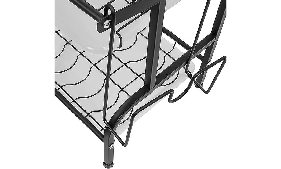 Iropro 3 Tier Dish Drainer Rack with Tray, Black Stainless Steel Kitchen Cutlery Storage Rack, Hanging Wall Mount Drying Organizer Storage Shelf Drainer for Dishes, Bowls, Utensils