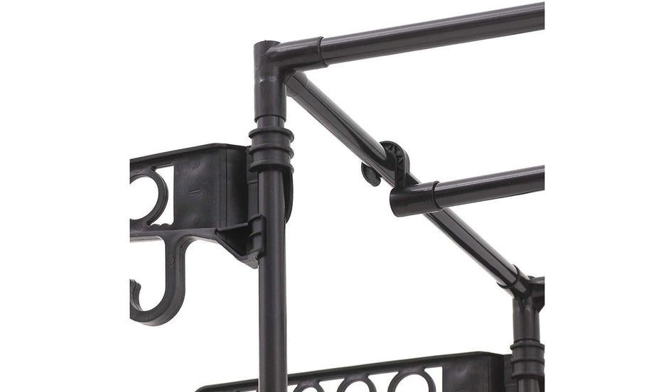 iropro Heavy Duty Metal Garment Rail Clothes Rail Hanging Display Rail With 4-Tier Storage Shelf for Boxes Shoes, Free Standing Clothing Rail Coat Rack with Hooks for Bags, Hats, Towel