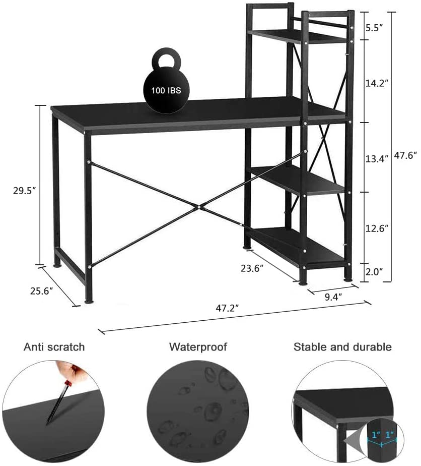 Dripex Computer Desk with 4 Tier Shelves