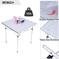 Camping Roll up Aluminum 27.5" Square Folding Table