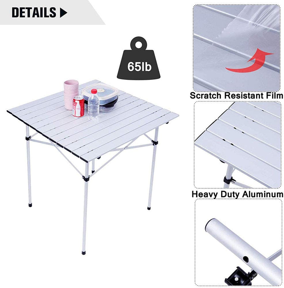 Camping Roll up Aluminum 27.5" Square Folding Table