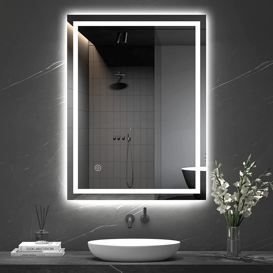 Dripex Bathroom Mirror with LED Lights, 600*800 MM Illuminated Bathroom Mirror Wall Mounted Vanity Mirror, Bathroom Light Mirror with Demister Pad, Horizontal/Vertical