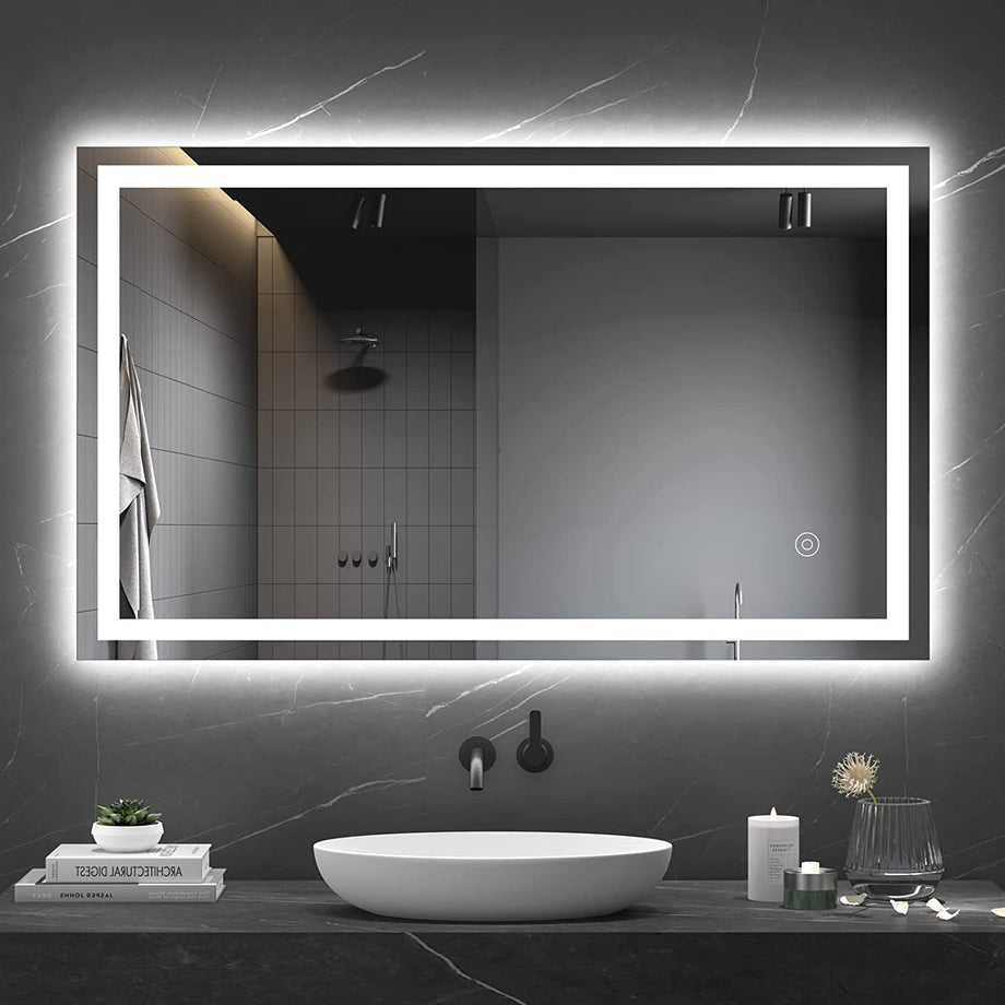 Dripex Bathroom Mirror with LED Lights, 1000*600 MM Illuminated Bathroom Mirror Wall Mounted Vanity Mirror, Bathroom Light Mirror with Demister Pad, Horizontal/Vertical