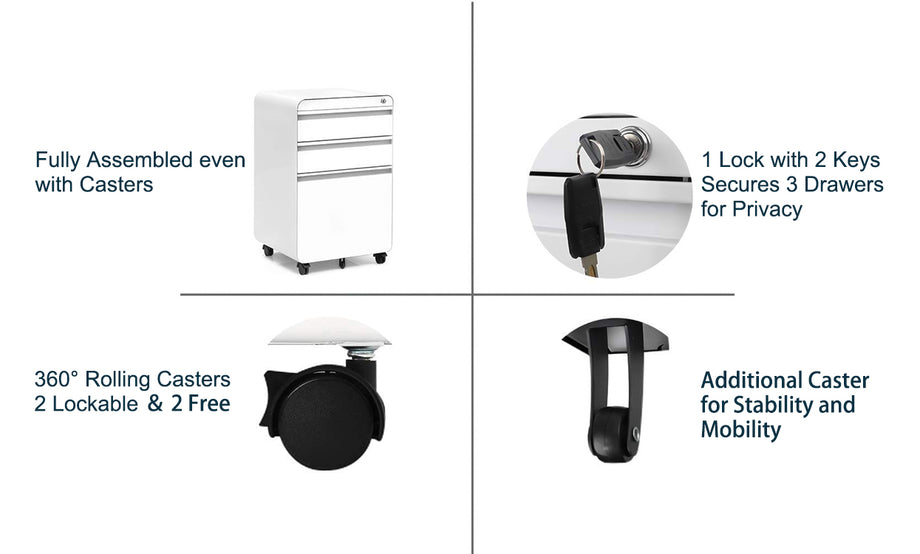 Dripex 3-Drawer Mobile Vertical Filing Cabinet