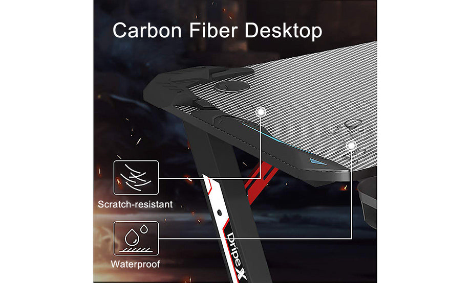 Dripex Ergonomic Gaming Desk, Z-Shaped Gaming Table for PC with Cup Holder, Headphone Hook & Stuff Storage, Black