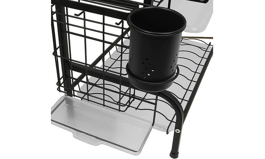 Iropro 3 Tier Dish Drainer Rack with Tray, Black Stainless Steel Kitchen Cutlery Storage Rack, Hanging Wall Mount Drying Organizer Storage Shelf Drainer for Dishes, Bowls, Utensils