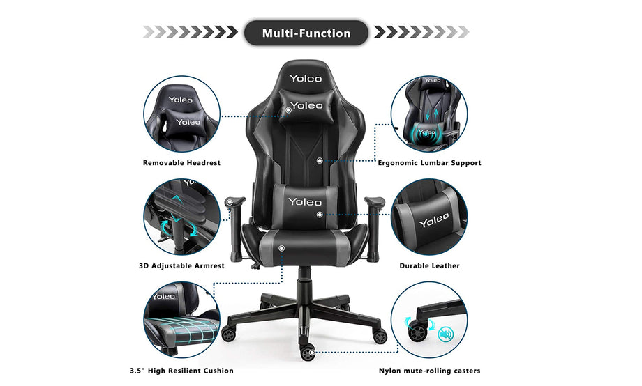 Yoleo PC & Racing Game Chair-155 Degree-Black